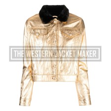 Gold Metallic Leather Jacket For Women, Trucker Jackets Womens, Get 20% Discount