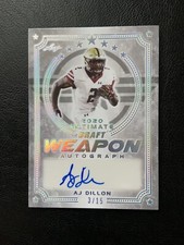 AJ DILLON Rookie AUTO 2020 Leaf Draft Ultimate weapon SILVER SPECTRUM 3/15 Low #