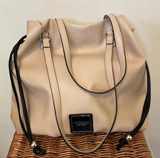 Victoria's Secret Cinch Top Bare Tote Purse Shoulder Bag Handbag Beige NWOT