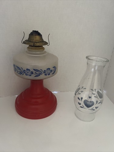 Antique P A Rare Waterbury Coral Red Frosted Glass 11" Kerosene Oil Lamp Floral - Picture 14 of 19