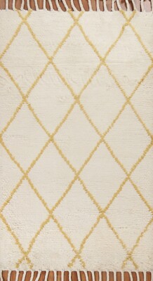 Ivory/ Gold Trellis Moroccan Contemporary 5x8 Area Rug Hand-knotted Wool Carpet