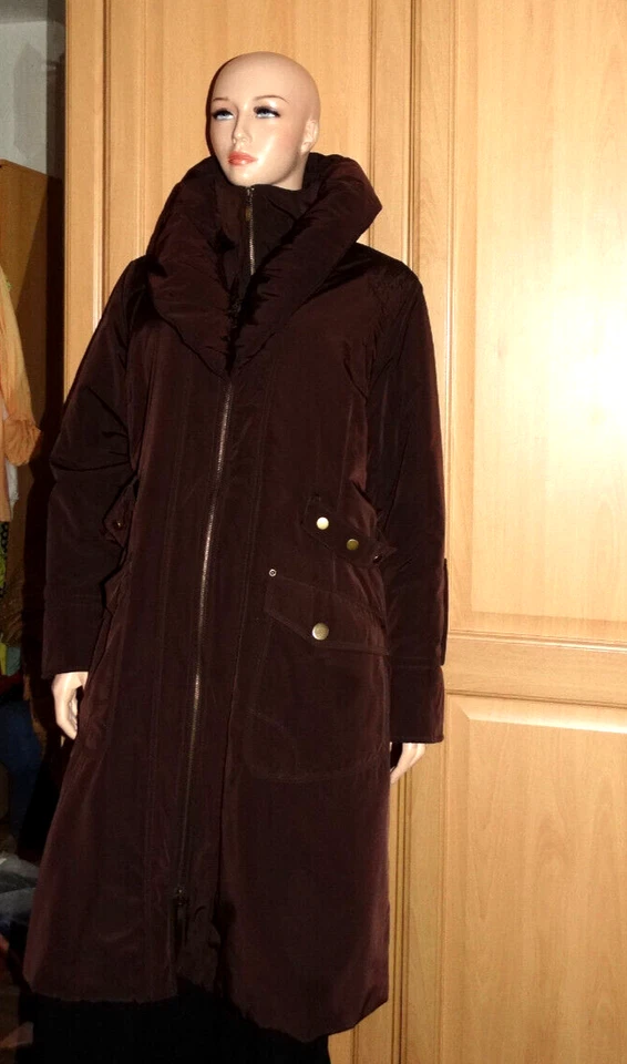 Abrigo mujer ULLA POPKEN Selection chaqueta larga parka cuello chal talla 46/48 marrón - Imagen 3 de 4