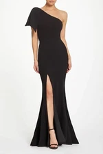 DRESS THE POPULATION Black Dress Gown One Shoulder Bow Stretch Women S MSRP $248