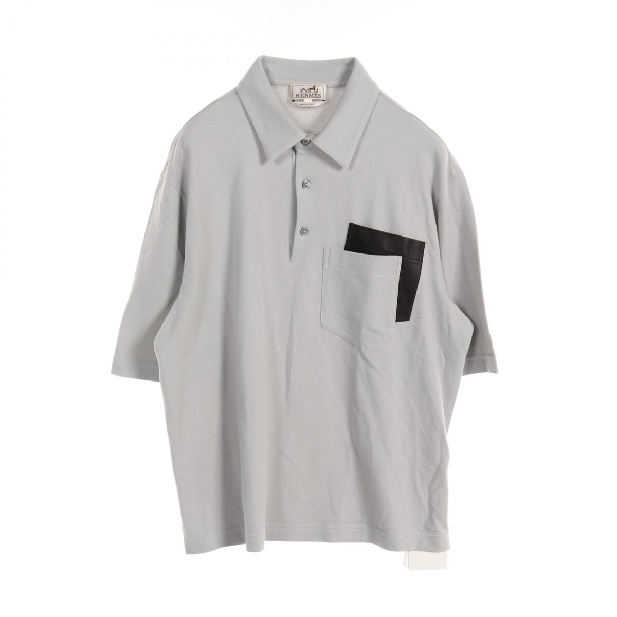 HERMES Polo shirt M size cotton cashmere Lamb leather Gray HERMES Polo shirt M size cotton cashmere Lamb leather Gray