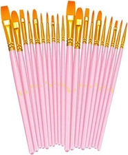 BOSOBO Paint Brushes Set, 2 Pack 20 Pcs Round Pointed Tip Nylon 2 Pack, Pink 