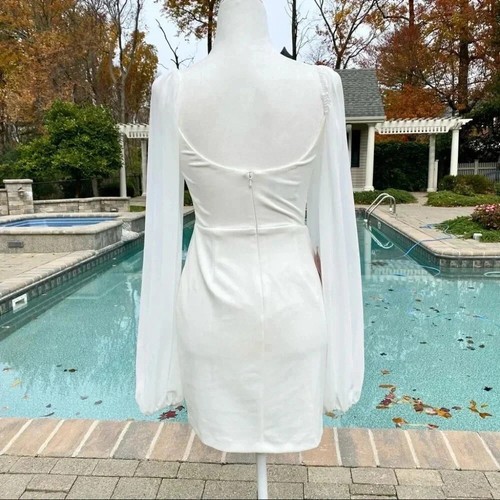 NWT BHLDN Caton Long Sleeve Mini Dress in White Anthropologie Wedding Bridal 4 - Picture 8 of 12