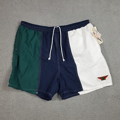 80s 90s Color Block Mesh Lined Men's Size XL Retro Swimming Trunks Board Shorts