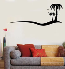 Vinyl Decal Wall Nature Decal Palm Beach Sea Ocean Wave Decor (n1241)