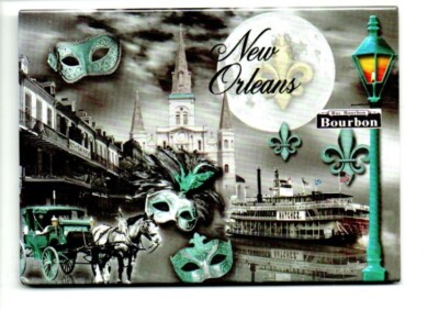 New Orleans Bourbon St Mask Steamship Carriage Fridge Refrigerator Travel Magnet