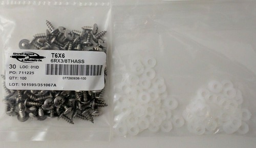 Cessna, Piper 6X3/8-A-TR-PH-SS SHT MET SCREW & STAMPED NYLON #6 WASHER 50 pcs AC - Picture 3 of 4