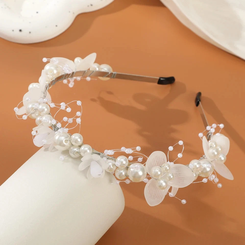 Pearl Bridal Wedding Headband Flower Hair Hoop Bride Wreath Garland Accessories Foto 2 de 4