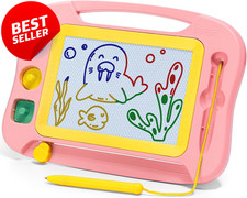 Magnetic Drawing Board Kids Etch Sketch Pad 4 Stamps Toddler Toy Pink - US