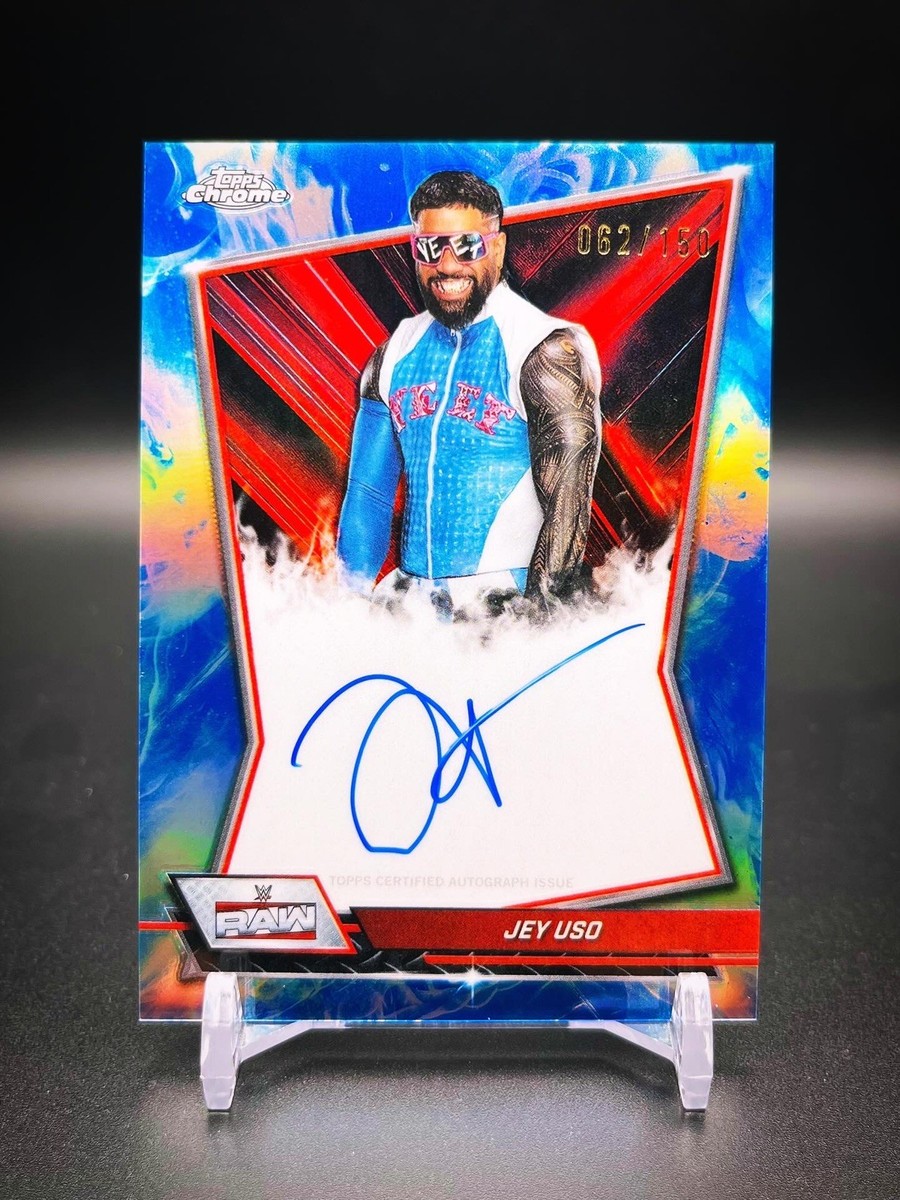 2026 Topps Chrome WWE Jey Uso Blue Auto /150 Red Brand Autograph