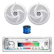 Pyle BT Marine Receiver, 2x 5.25" 180W Speakers White w/ Wire