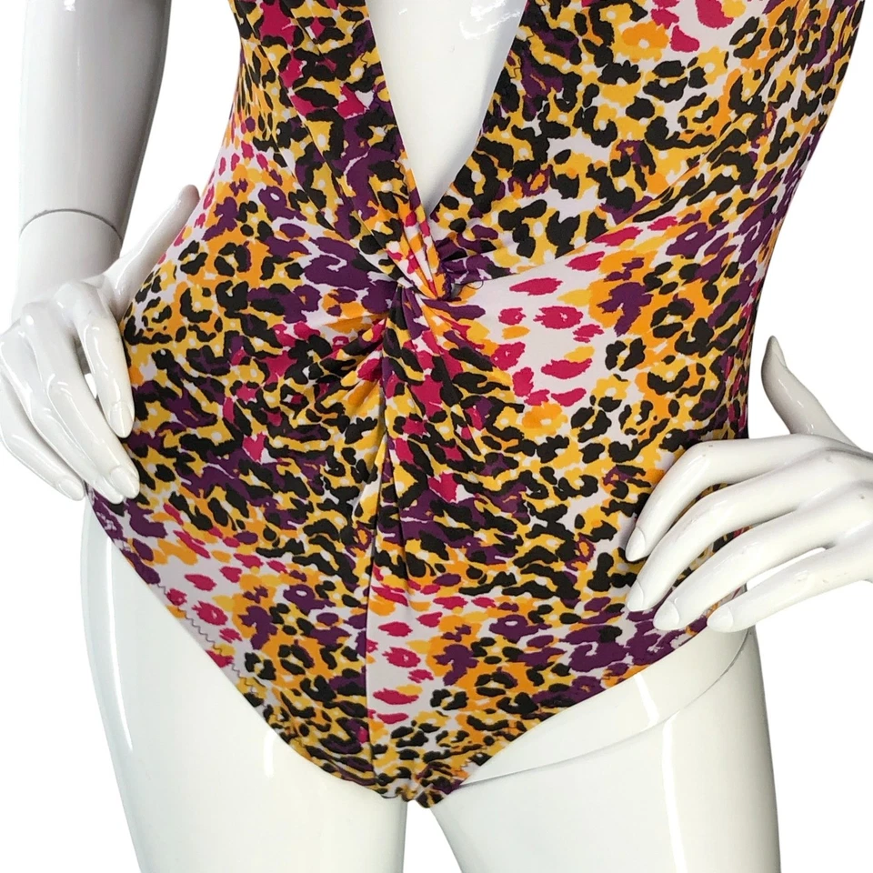 Diane von Furstenberg Soleil Swim Womens P XS Leopard Deep V Twist Onepiece - Image 3 of 4