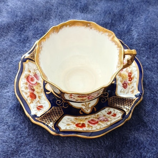 Hammersley England Bone China Blue & Gold Floral Tea Cup & Saucer 2 Piece