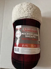 Sunbeam Microplush Sherpa Red Buffalo Plaid Heated Electric Throw Blanket 50x60