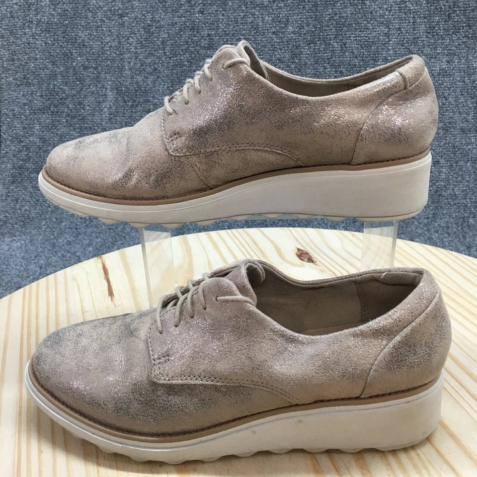Clarks Oxford Mujer 9M Marrón Sharon Cristal Puntera Redonda Cuña Con Cordones Informal Foto 2 de 4