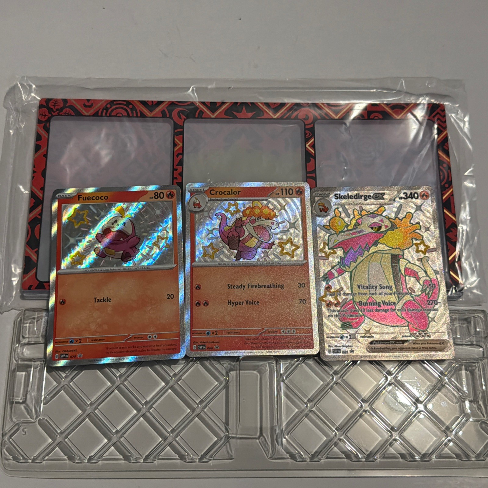Pokemon TCG Skeledirge EX SVP079 080 081 Promo Set Paldean Fates NM + Holder