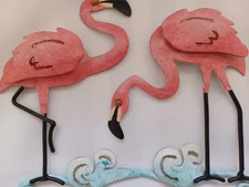VTG Flamingo Metal Wall Hook Rack Tropical Coastal Key Holder 7” x 6”