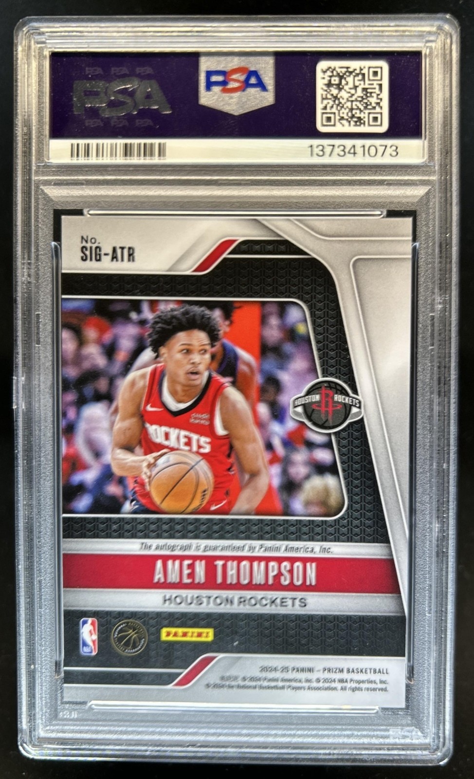 2023-24 Panini Prizm Amen Thompson Rookie Auto RC #RSI-AMN Rockets PSA 8 view 2