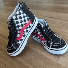 Vans Sk8-Hi Zip Toddler 6.0 Checkerboard Black Red High Top Sneakers 721356