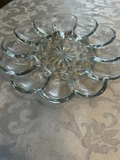 Vintage Anchor Hocking Deviled Egg Plate Oyster Platter 9.75" Holds 12 Plus