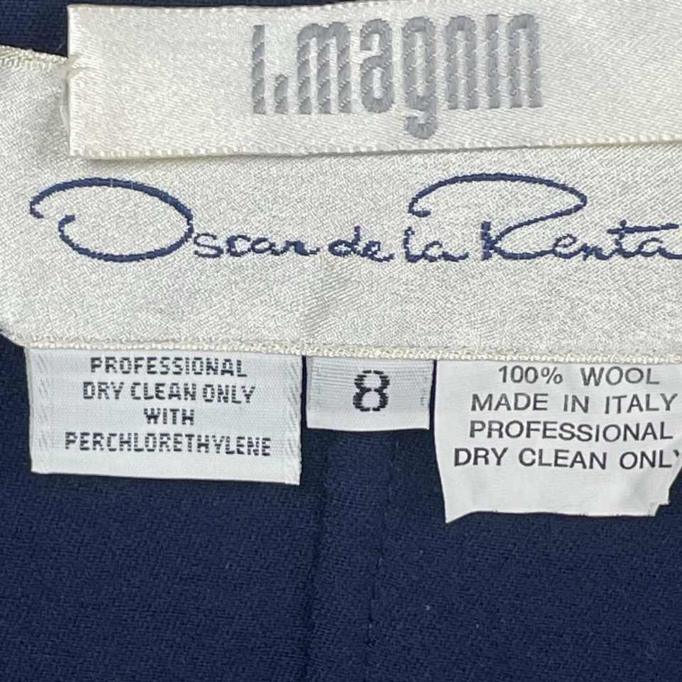 VTG Oscar De La Renta Navy 100% Wool 1 Button Blazer Unlined Italy Made Size 8 - Image 3 of 4