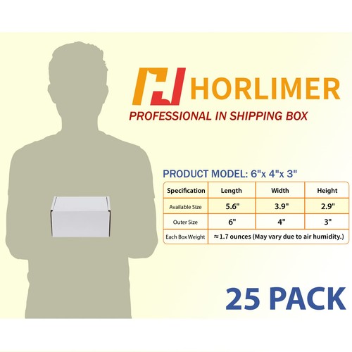 Horlimer 6x4x3 Zoll Versandkartons 25er Set, weiß 6" x 4" x 3",  - Bild 2 von 8