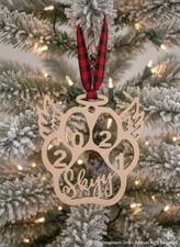 Hand-Cut Wood Dog Memorial Ornament - Custom Paw Print Angel Wings With Year