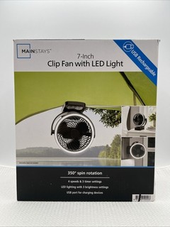 Mainstays On The Go Clip Fan w/ LED Light USB C Rechargeable 350° Spin Timer New