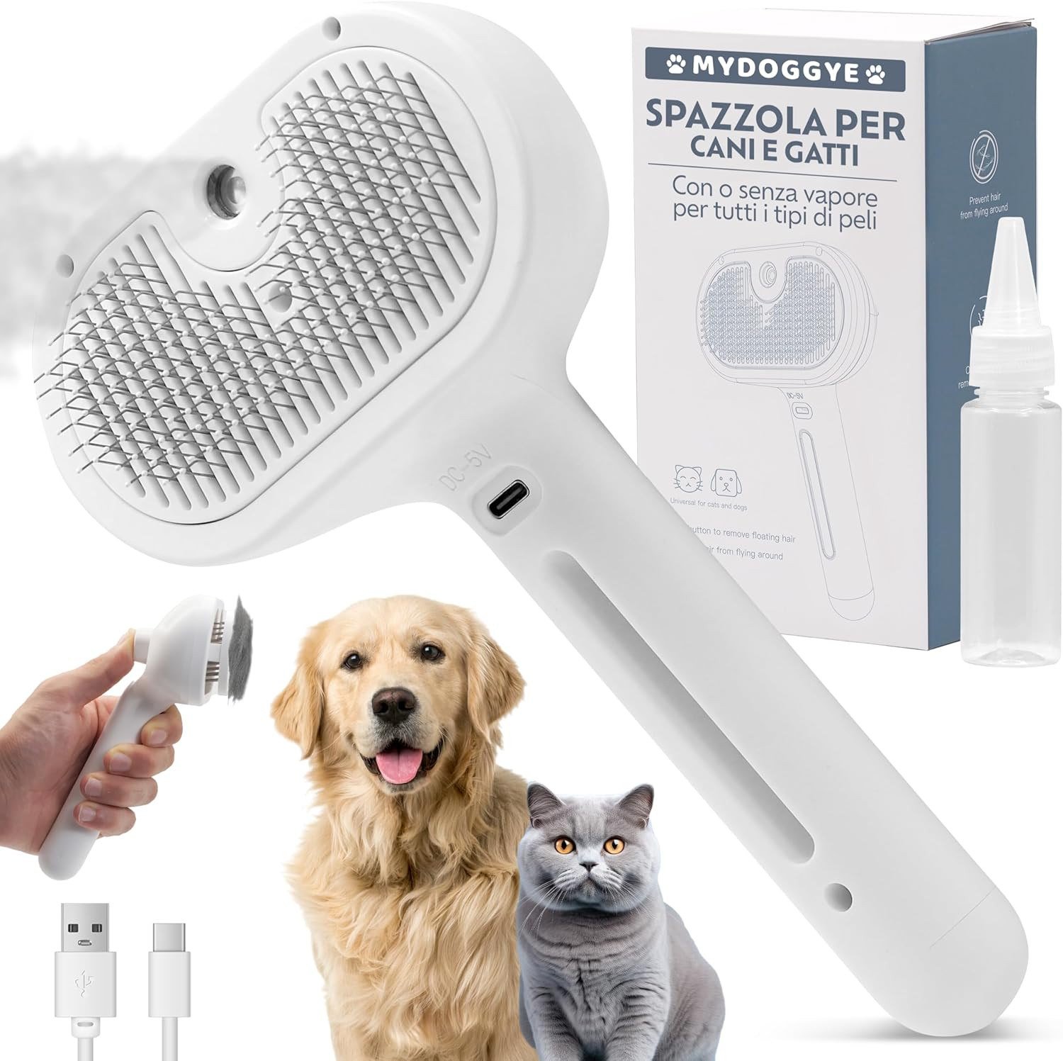 Spazzola a Vapore per Cani Gatti - Spazzola Con Vapore per Cani Gatti 3In1 PELO  - 1
