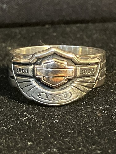 HARLEY DAVIDSON 100TH ANNIVERSARY 2003 STERLING SILVER & GOLD RING SIZE 8 W/ Box - Picture 2 of 12
