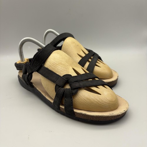 Teva Sandals Womens Size 8 Black Ventura Cork Leather Strappy Ankle Strap Walk