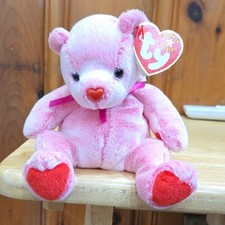 Ty Beanie Babies Romance Bear Pink Red Hearts Plush Toy 2001 Age 3-11 Years