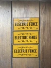 Vintage ELECTRIC FENCE w/ lightning bolts metal tin sign yellow 8" sign