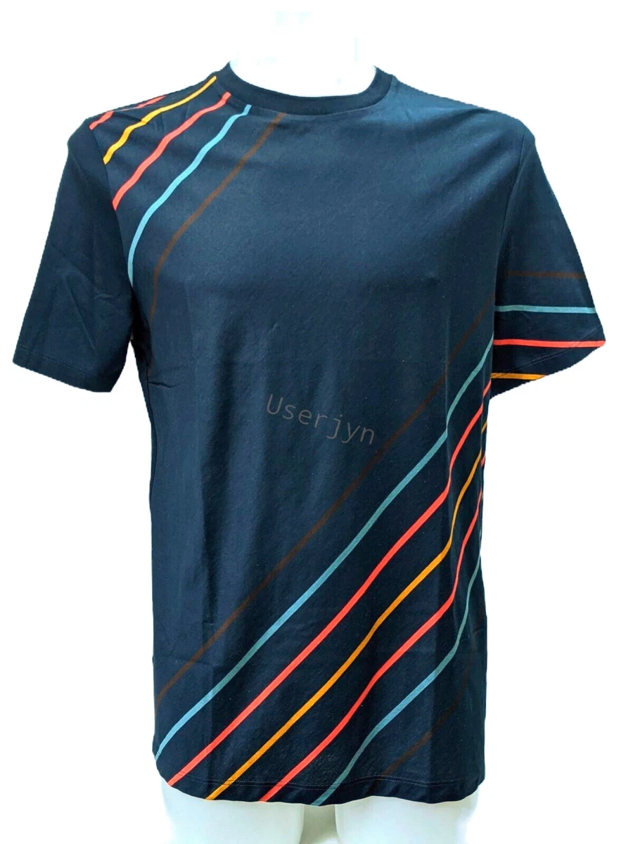 T-shirt Paul Smith Homme édition Limitée – Rayures Artistiques, Col Cheminée, Coton Bio (petit UK)