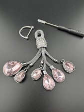 Elegant Silver and Pink Rhinestone Tassel Keychain Bag Charm