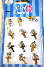 Cross Card Charms Multi-Color Metal Embellishments 12 Pc 3/8" x 1/2"