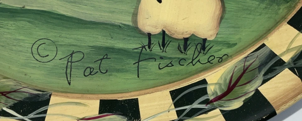 Vtg Pat Fischer Primitive Folk Art Hand Painted Plate Farmhouse Scene Signed - Image 2 of 4