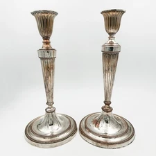 MATCHED PAIR CANDLESTICKS OLD SHEFFIELD PLATE GEORGE III c1785