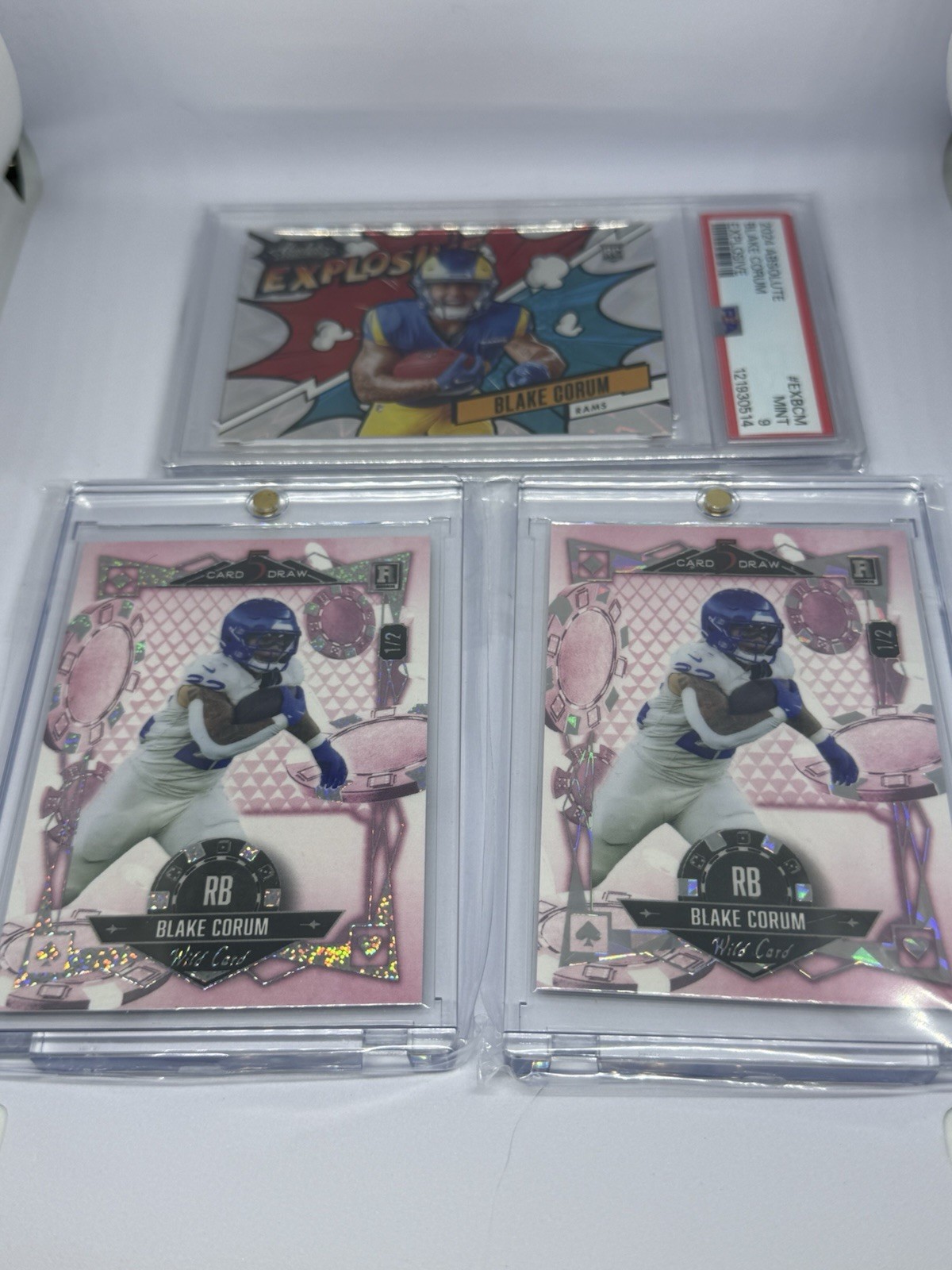 Blake Corum 2024 Absolute Explosive PSA 9/ Blake Corum Two 1/2 Pink Wild Card
