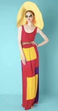 Alice + Olivia Resort 2012 Silk Color Block Maxi Dress Beach Summer Designer Med