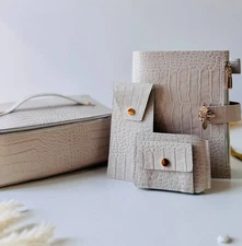Luxury A5 Planner Organizer Set - Premium Genuine Leather, Crocodile Embossed.