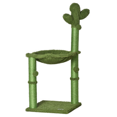 Kratzbaum Kaktus grün 40x40x96cm Chenille & Sisal Kratzhängematte PB Spielzeugball