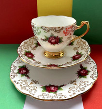 Vintage 1950’s Roslyn China Tea Set Trio, Teacup,Saucer,Tea Plate,Red Roses💐