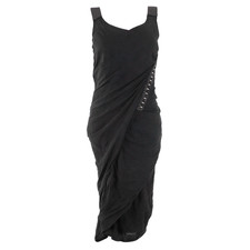 Dolce & Gabbana Black Draped Midi Dress IT 46 Hook Detail Bodycon Vintage