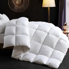 Goose Feather Down Comforter Full Size - 100 Cotton Ultra Fluffy Duvet Insert