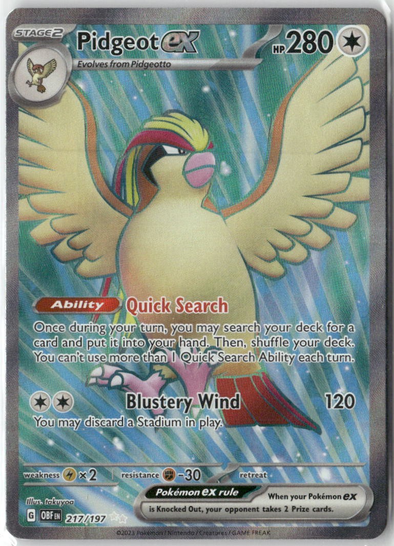 Pidgeot ex 217/197 Ultra Rare Obsidian Flames Pokemon Holo Near Mint