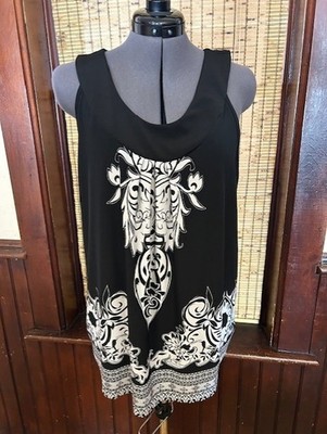 Notations Black/White Sleeveless Tunic Top Blouse Women's XL